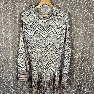 Mossimo Cowl‎ Neck Poncho Sweater Geometric Pattern